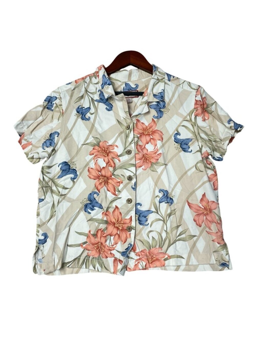 Caribbean Joe Women's L Floral Button-up Shirt Hawaiian  i1995
